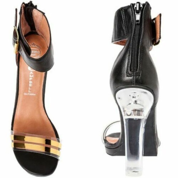 NEW Jeffrey Campbell Leather Clear Block Heel Soiree Black gold 9 READ - Picture 3 of 14